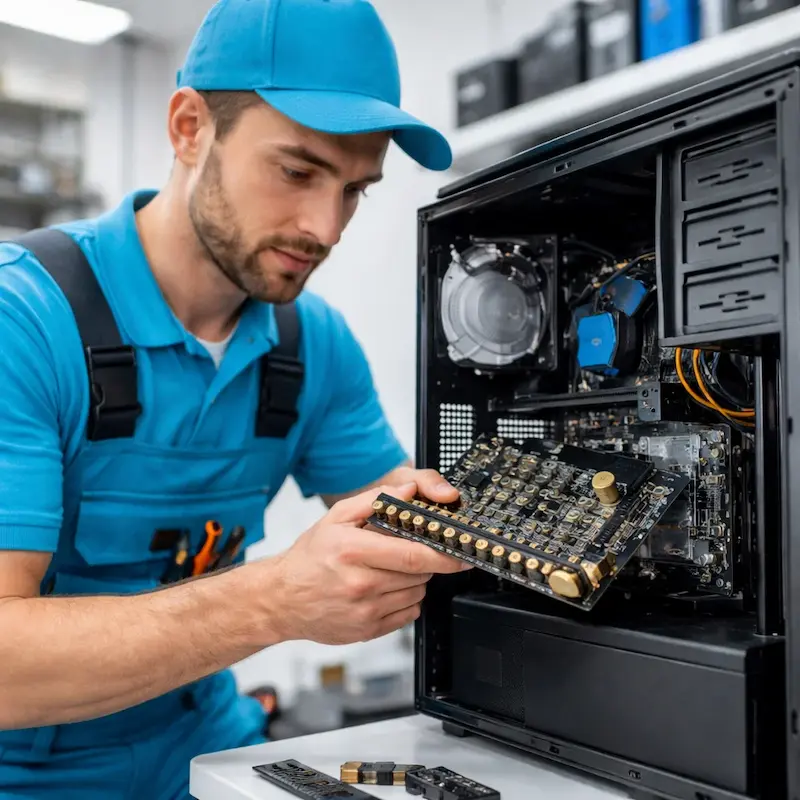 Мастер устанавливает звуковую карту на ПК в Перми